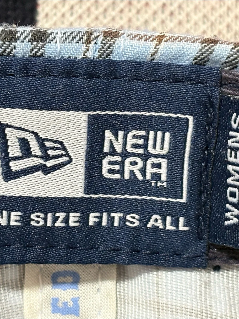 New Era Women's Reversible Cap in Blue Plaid and Cream